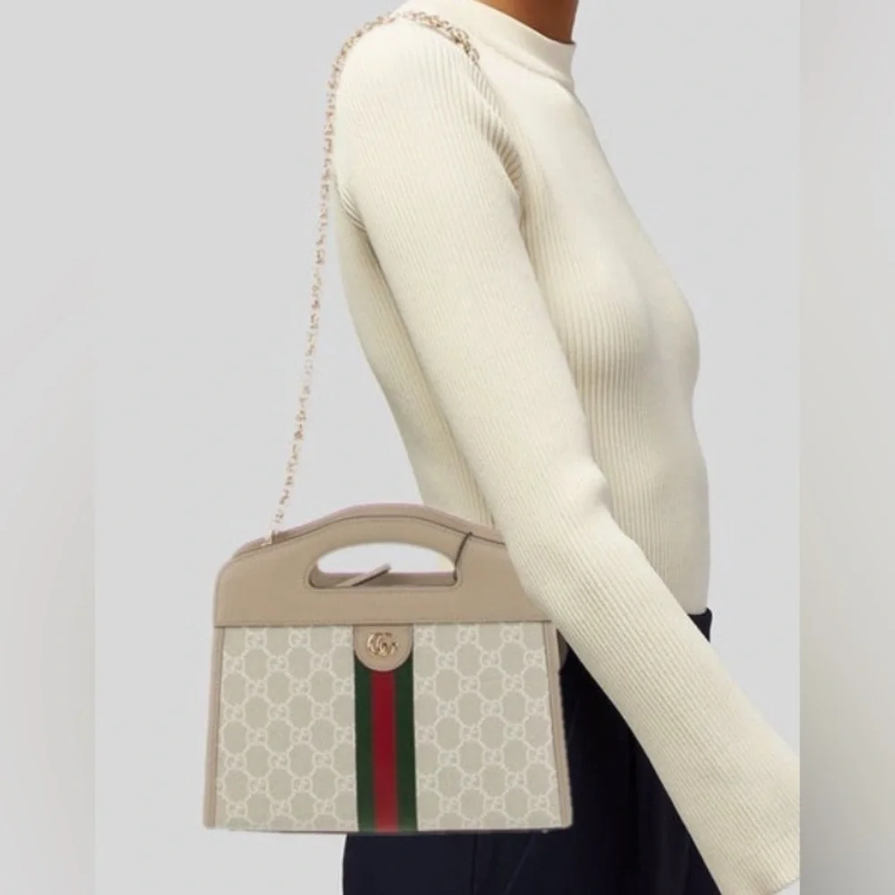 GUCCI NEW GG OPHIDIA with gold chain Crossbody web strap Beige Green gorgeous